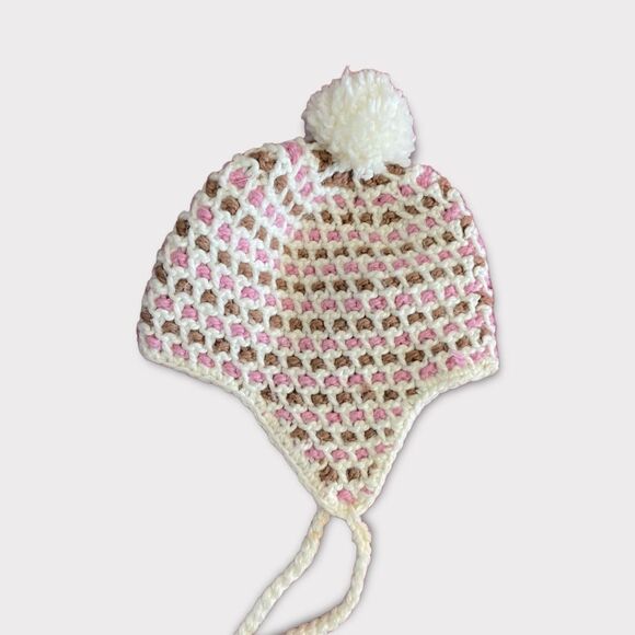 3/$15 Women's Pink and White Knit Toque with Pom Poms - Picture 2 of 4